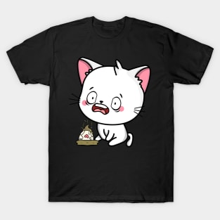 Funny white Cat steps on a dirty diaper T-Shirt